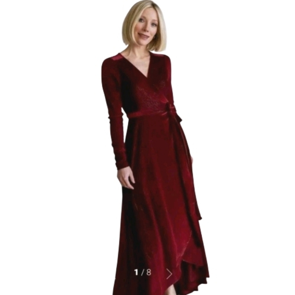 Baltic Born Dress Womens S Burgundy Velvet Wrap Long Sleeve Maxi Formal Gown